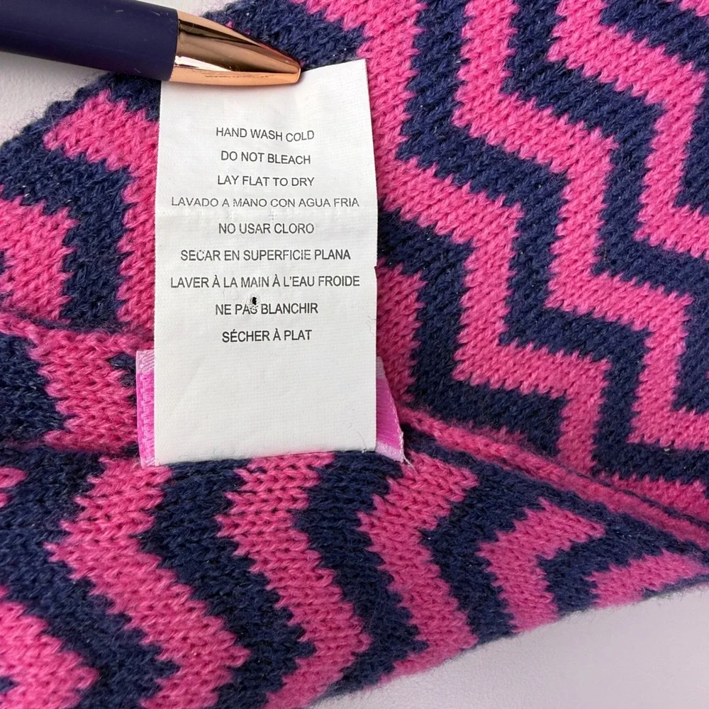 Toby Kids Girls Chevron Hat Scarf Set Pink Navy Blue‎ Pom Poms